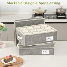 Caja de almacenamiento para tazas y tazas con carcasa dura y divisores para tazas de café tazas de té y vasos - Gris - Ver 5