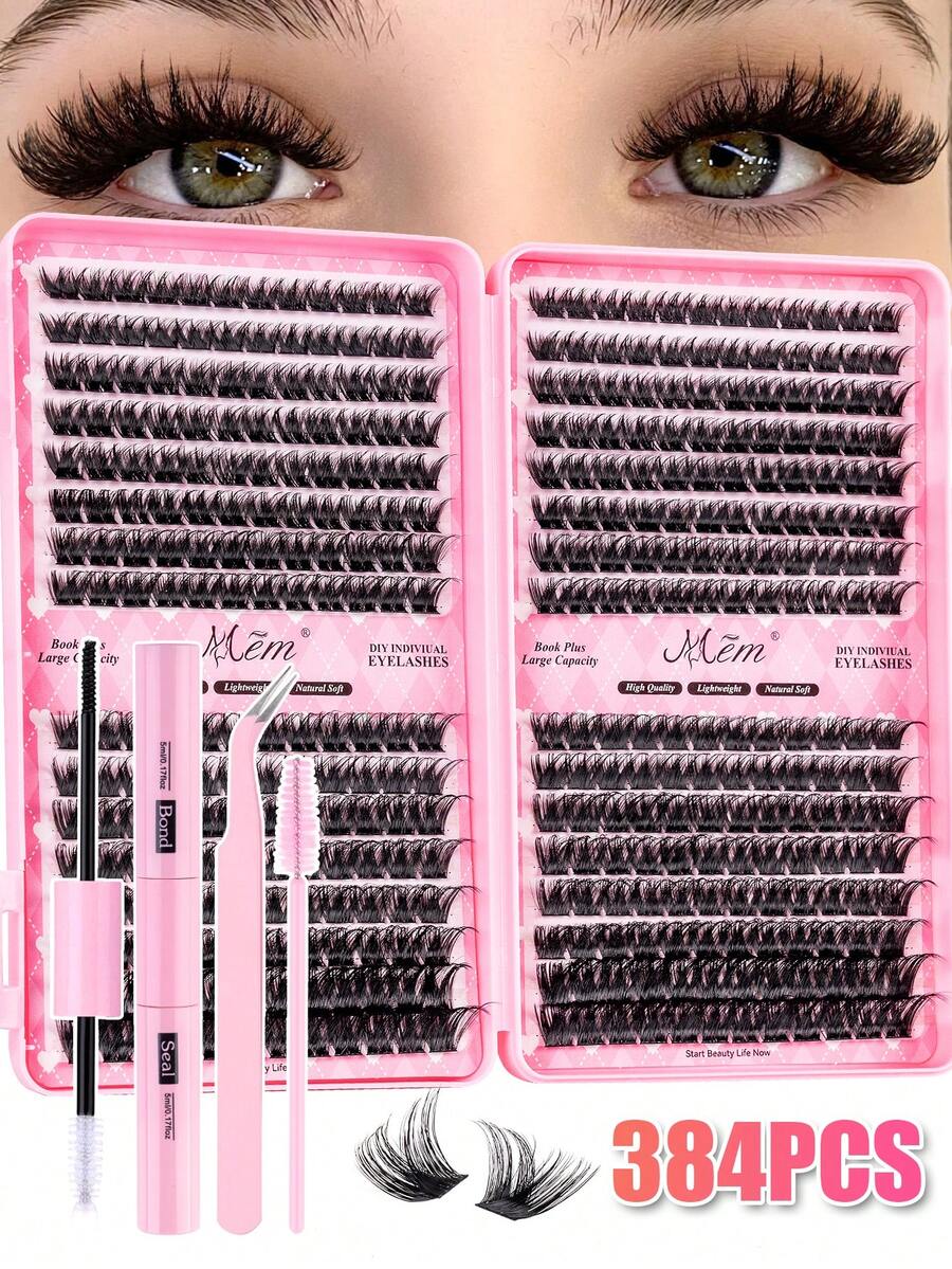 384/352Pcs D Curl Cluster Lash Kit, Large Capacity Soft Fluffy Multi-Style Lashes, Long Lasting, Beginner Must-Have DIY Makeup Lashes, Ideal For Daily, Wedding, Party, Cosplay & Music Festivals