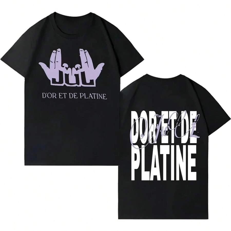 Summer Short-Sleeved Cozy Cotton Pop Oversized T-Shirt Fashion Hip-Hop Rapper Jul Merch O-Neck Tshir - Black - View 1