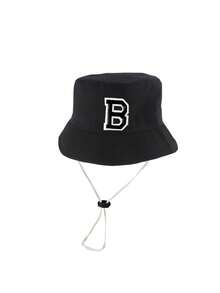 1pc Kids Adjustable Breathable Hat 26 Letter Personalized Black Color Beach Sun Protection Hats Bucket Hats For Toddler Kids Baby Girls,Suitable For Holiday Outdoor Activities,Everyday Use, Birthday Gift - Black - View 6