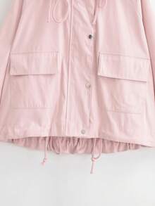 ZAHM Pink Hooded Utility Jacket, Drawstring Waist Casual Versatile Outerwear - Pink - View 10