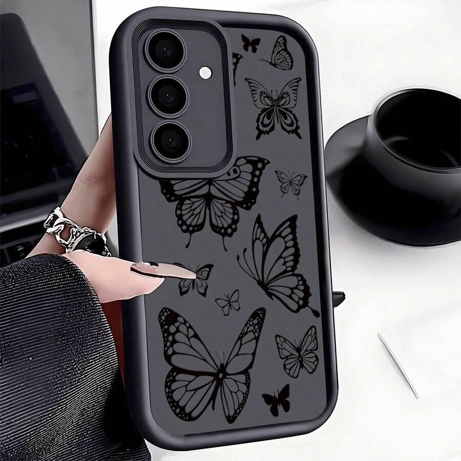 Funda de teléfono a prueba de golpes con gráfico inspirador de mariposa, compatible con iPhone, Honor - Negro 3 - Ver 1
