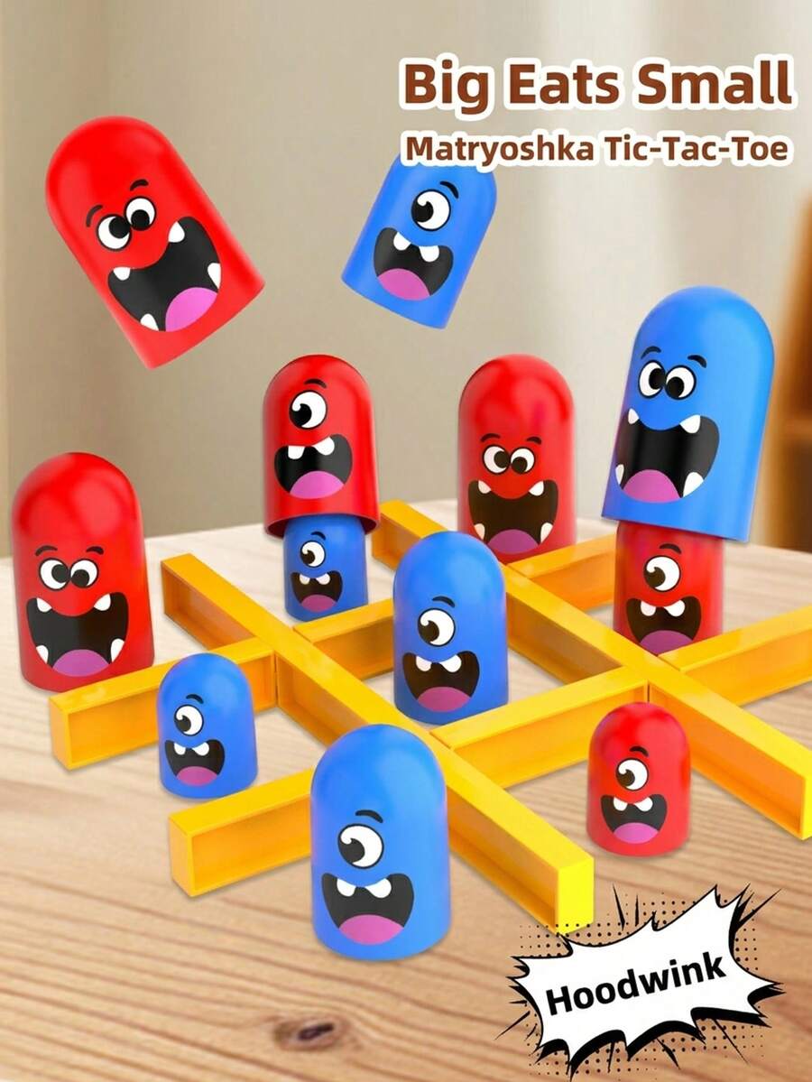Juego de Apilar Tic Tac Toe, Juego de Mesa Interactivo para 2 Jugadores con Piezas de Personajes Divertidos, Juego de Estrategia Clásico Familiar para Niños & Adultos, Juego Educativo de Ceros y Cruces para Noche Familiar & Fiesta - Multicolor - Ver 1
