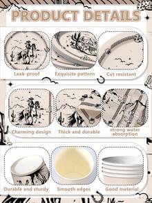 168-Piece Western Cowgirl & Western Racing Theme Disposable Cutlery Set - Decorative Paper Plates, Cups, Napkins, And Cutlery. Perfect For Holiday Parties, Birthday Parties, Themed Events, And Everyday Use. Adds A Festive Atmosphere, Enhances The Party Experience, Perfect For Event Decorations, Decorative Sets, Holiday Occasions, Themed Party Cutlery, Party Planners, Party Supplies Sets, Afternoon Tea Parties, And Tea Parties. - 彩色 - 查看 4