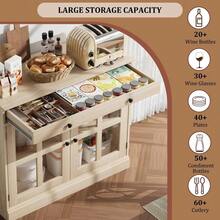 Kitchen Storage Cabinet, 2 Glass Door Buffet Sideboard with a Large Storage Drawer, Modern White Coffee Bar Cabinet with Adjustable Shelf for Dining Room, Kitchen, Entryway - Beige - Übersicht 5