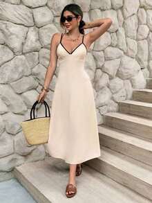 Frenchy Vestido de vacaciones con tirantes de espagueti, espalda descubierta y longitud hasta la pantorrilla - Albaricoque - Ver 5