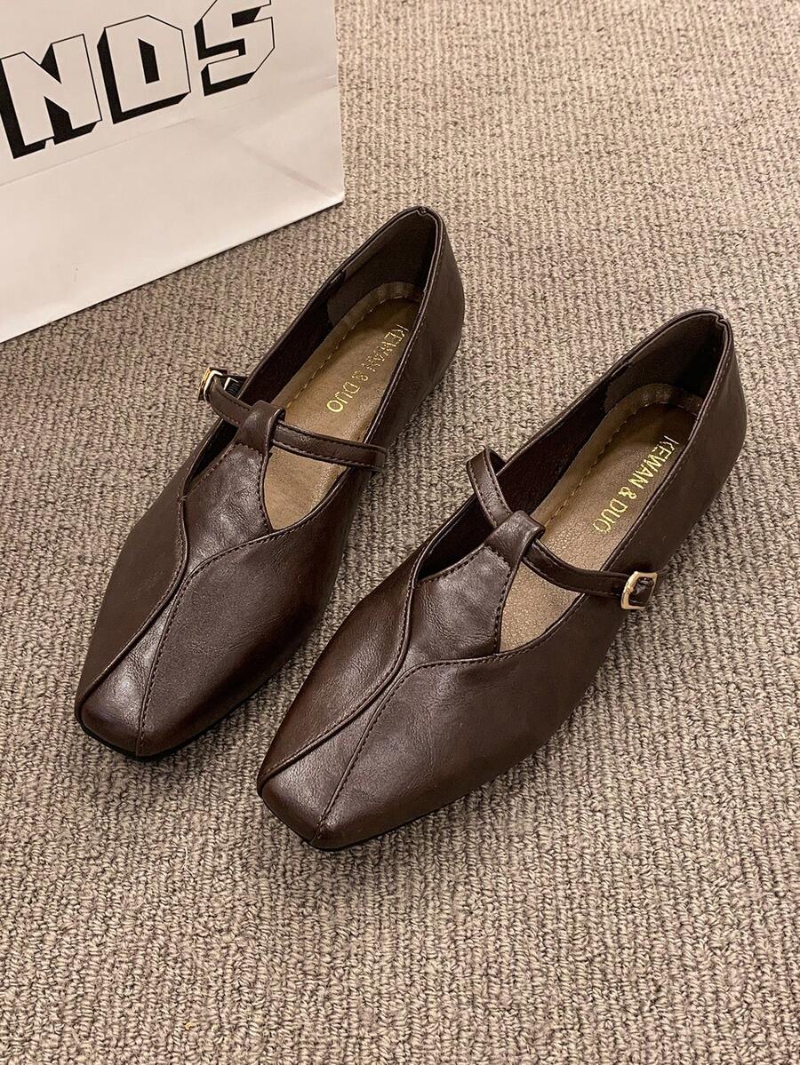 2026 Spring/Autumn New Square Toe Mary Jane Shoes, French Style Comfortable Soft Bottom Casual Shoes For Women - Brown - View 1