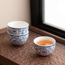 1/2/3/6個裝復古陶瓷杯 主泡杯 家用陶瓷功夫茶具茶杯 - 青花纏枝蓮--圓滿杯 - 查看 2