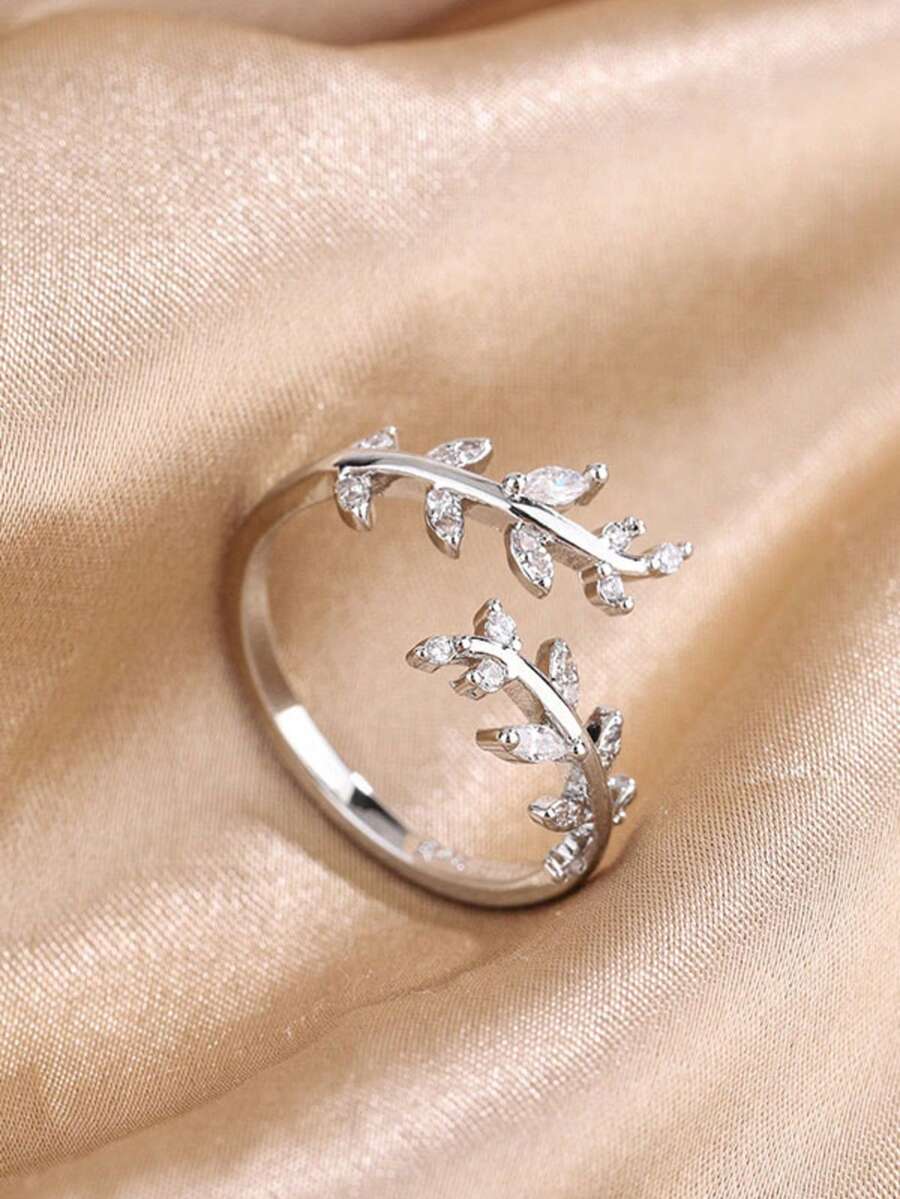 1 đôi nhẫn thời trang họa tiết lá bạc, đa năng, phù hợp cho phụ nữ sử dụng hàng ngày, các lễ hội và tiệc tùng. - Bạc - Xem 1