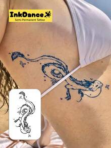 1 Set "Spirit Of The Sky Dragon - Sketch Version" New Technology Tattoo Stickers, Temporary Tattoo, Semi-Permanent, Fake Tattoo, Waterproof & Long-Lasting, Realistic Design, Monarch's Roar, Plant-Based Formula, Holiday Gift Body Art D270 - Black - View 2