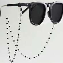 1pc Bohemian Black Crystal Metal Eyeglasses Chain - Black and White - View 4