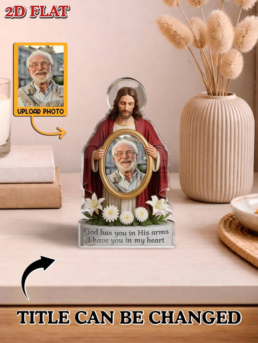 1 pieza Placa conmemorativa del Día del Padre de acrílico, subir foto, título personalizable (editar tu propio texto), decoración de escritorio plana 2D para papá en memoria amorosa, recuerdo conmemorativo