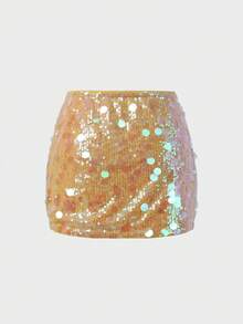 Chân váy ngắn đính sequin thanh lịch, gợi cảm, ôm sát, thích hợp cho tiệc tùng/kỳ nghỉ/đi biển/hẹn hò dành cho nữ, mùa hè. - Màu vàng - Xem 7