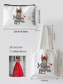 Mama Llama Tote Bag & Wallet Set, Cute White Alpaca Print Mother & Baby Bag, New Mom Hospital Delivery Diaper Bag Gift, Matching Mother & Child Handbag, Practical Mother's Gift Set School Supplies - Multicolor - View 5