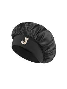 1 pieza Gorro de dormir de satén de seda sintética para mujer, gorro de dormir de tamaño grande con 26 letras para cabello rizado trenzado, adecuado para dormir y uso de belleza diario - Negro - Ver 18