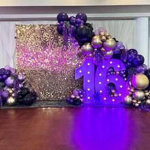 104pcs Purple And Gold Balloon Arch Set, Deep Purple And Gold Star Balloon Garland Set, Various Sizes Balloons Suitable For Boys Girls Children Birthday Baby Shower Anniversary Adult Party Luxury Party Decoration - Multicolor - View 3