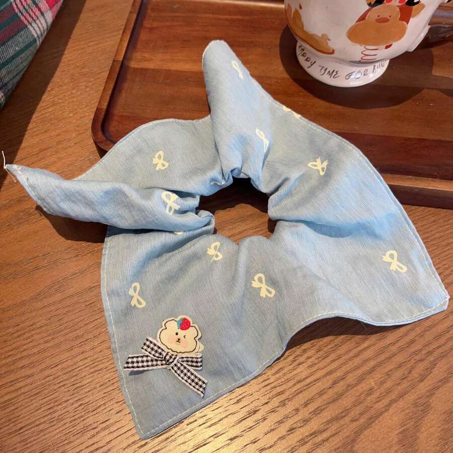 1件幾何格紋純色休閒可愛波希米亞風聚酯纖維圍巾髮圈,百搭高級優雅海灘度假風,適合日常使用,甜美百搭女孩旅行拍照道具髮飾馬尾髮帶彈性橡皮筋 - 混色 - 查看 1