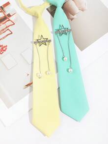 1 pieza Corbata con decoración de cadena de estrella de perla de cristal sintético de moda unisex casual, adecuada para uso diario, escuela, citas, salidas, fiestas - Multicolor - Ver 2