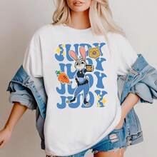 Zootopia Judy Hopps T-Shirt Disneyland Family Trip Oversized Ultra Loose 100% Cotton For Women, Lightweight Airy Material Perfect For Hot Summer Days - 黑色 - 查看 1
