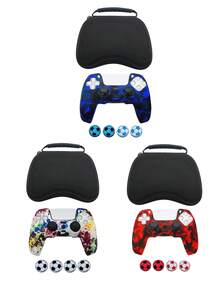 適用於 PlayStation 5，1件保護殼 + 4件搖桿帽 + 1件收納袋套組，防滑防刮防汗，實用遊戲配件 - 手把套+搖桿帽+收納包套裝 - 查看 1
