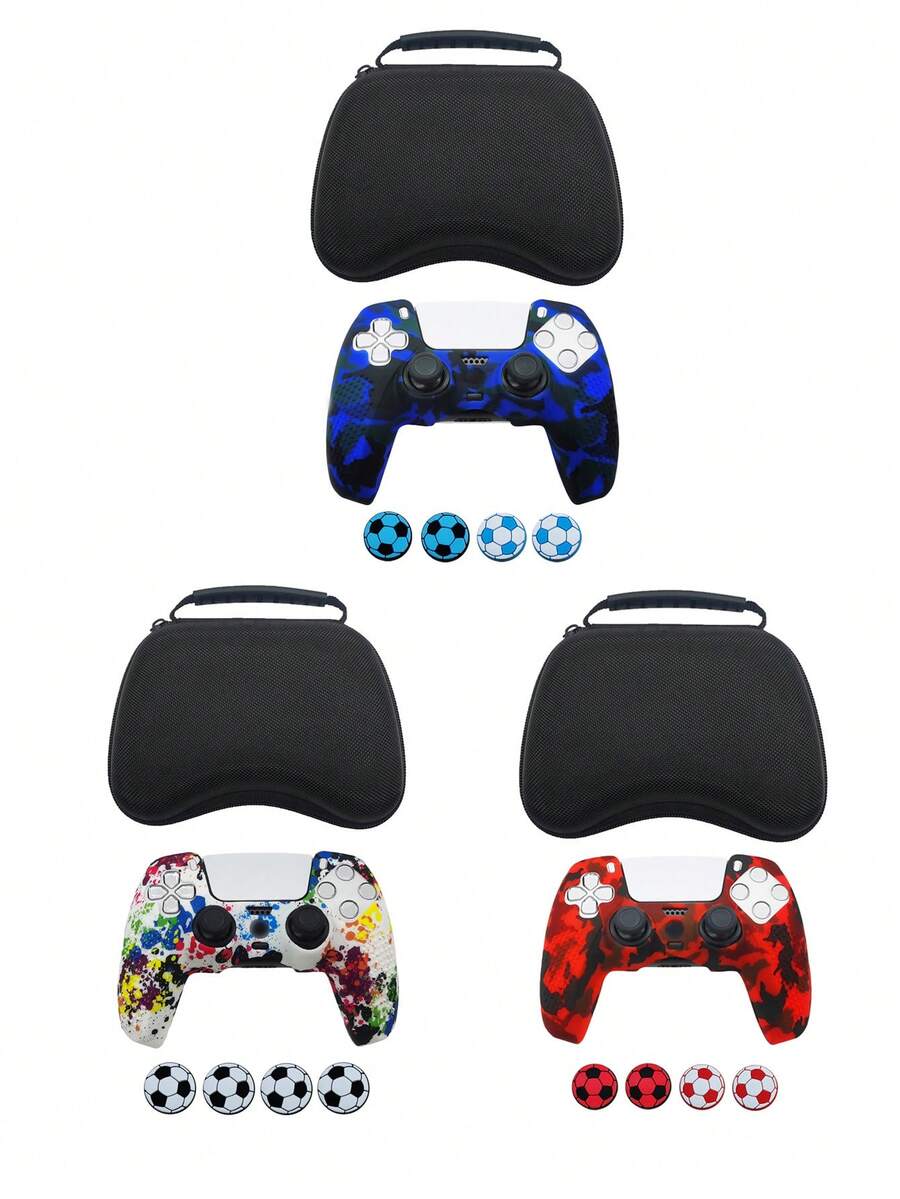 適用於 PlayStation 5,1件保護殼 + 4件搖桿帽 + 1件收納袋套組,防滑防刮防汗,實用遊戲配件 - 手把套+搖桿帽+收納包套裝 - 查看 1