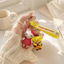 MINISO Sanrio 可愛卡通角色矽膠手腕掛繩鑰匙圈，卡通手機吊飾包裝配件，適合日常使用、旅行、背包裝飾與手提包點綴，時尚便攜設計 - 款式3 - 查看 1