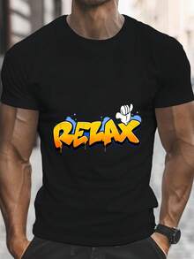 Relax In The Digital Print Hand Short Sleeve Unisex Pure Cotton Loose And Comfortable - 黑色 - 查看 8