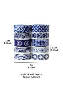 10 rouleaux de set d'autocollants de ruban washi vintage bleu et blanc, motif en céramique traditionnelle chinoise. Ruban décoratif en papier, accessoires de papeterie pour le DIY, le journal, le planificateur, le scrapbooking et l'artisanat. - Ruban adhésif décoratif Washi - Voir 5