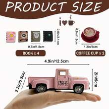 1pc Vintage Mini Metal Pickup Truck Decor For Coffee Bar, Includes Book Accessory, Suitable For Coffee Station, Farmhouse Style Tiered Tray Tabletop Decor, Home Kitchen, Office, Cafe - Coffee Version - View 3