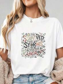 1 Women's T-Shirt With Floral Print And Lettering. - White 1 - View 3
