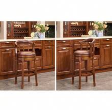 Wooden Bar Stool With Cowhide Upholstery, 360° Swivel, With Backrest, For The Kitchen Counter, Modern Bar Stool - Brown - View 10