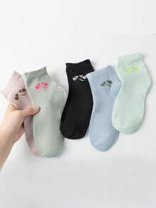 1/5 Pairs Random Color Basic Black & White, Cute Pink, Comfortable Breathable Sweat-Absorbent Socks, Suitable For School, Sports, Commuting, Ankle Socks - Multicolor - View 8
