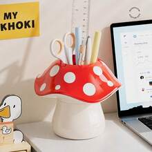 Elegant Soft-Toned Mushroom Shaped Pen Holder, Cute Desktop Decor, Functional Stationery Organizer, Fashionable Writing Tool Storage, Minimalist Desk Essential, Unique Design Gift, Creative Aesthetic Office Decor, Daily Work Space Accessory - Multicolor - View 8