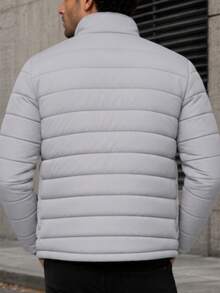 Men's HPC Polo Fleece Puffer Jacket, Warm, Casual, Basic, No Hood, Youthful And Modern Style, Ideal For Winter Or Cold Weather - 淺灰色 - 查看 2