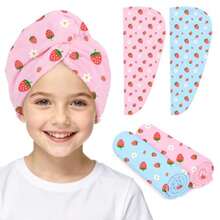 Microfiber Hair Towel Wrap for 2 Pack Quick Drying Hair Towels with Button Hair Turbans for Wet Hair Absorbent Quick Dry Wraps Head Towel Wrap for Women and Girls - Fresa rosa y azul - Ver 1