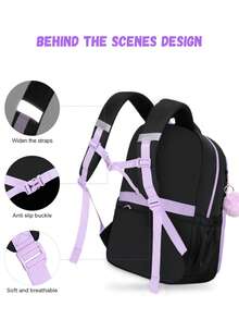 Set de 3 mochilas con bloques de color lindos, que incluye una mochila escolar con decoración de lazo adorable, cierre con cremallera, gran capacidad y múltiples bolsillos, ligera, adecuada para varias ocasiones como la escuela o viajes, regalo de regreso a clases - A - Ver 7