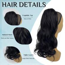High Temperature Silk Big Wavy Ponytail Wig, Elastic Net Drawstring Hairnet Style Synthetic Curly Hair Ponytail - 1B# - View 3