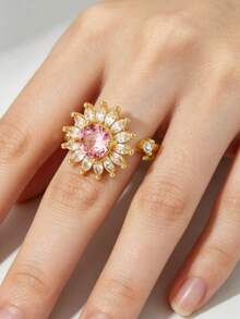 1pc Multi-Layer Beaded Adjustable Ring, Fashionable Auspicious Charm Friendship Gift - Golden - View 1