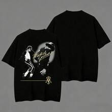 Nueva playera de manga corta oversize para hombre, estampada casual 100% algodón de  Rey del Pop, estilo retro y musical, perfecta para conciertos temáticos, reuniones con amigos, salidas nocturnas, viajes y uso cotidiano, básica imprescind - Blanco - Ver 4