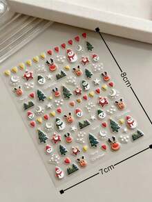 1 Set Y2K Christmas Theme Face Jewel Stickers, 3D Reindeer, Snowman, Christmas Tree Decorative Stickers With Rhinestones, Easy To Create Glowing Makeup Look, Dreamy Holiday Atmosphere, Suitable For Christmas Party, Themed Photoshoot, Holiday Date, Cute And Eye-Catching Look - Multicolor - View 4