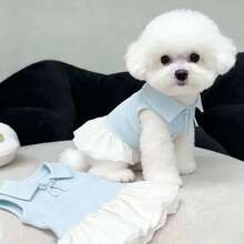1pc Pet Dog Lightweight, Comfortable Bow Tie Dress, Cute Summer Outfit For Toy Poodle, Teddy Bear Small Dogs - Baby Blue - View 7