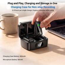 HITOZON Microfono senza fili da bavero con custodia di ricarica, 2 microfoni, cancellazione del rumore, indicatore LED della batteria, microfono plug-and-play per iPhone, Android, creatori di contenuti, streaming e registrazione video - Visualizzare 5