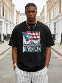 Puerto Rico T-Shirt mit Puerto Rico Flagge Hintergrund aus New York, geeignet für Männer und Frauen, Kurzarm T-Shirt für den Außenbereich, 1 - Schwarz - Übersicht 3