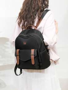 Mochila de gran capacidad para mujeres, bolso clásico de unicolor para damas - Negro 10 - Ver 3