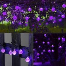 太陽能球形戶外串燈，IPX4 水晶仙女燈，100LED/50LED/20LED 太陽能花園閃爍燈 8 種模式，戶外裝飾懸掛照明燈，適用於後院、門廊、庭院、聖誕樹、陽台、婚禮、將臨節、復活節、聖誕節 - 紫色的 - 查看 4