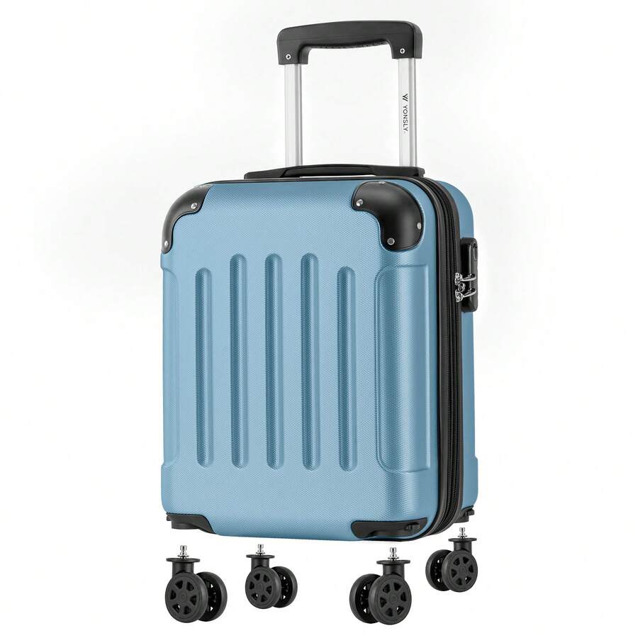 YONSLY 16 Inch Suitcase With Detachable Wheels 360° Combination Lock Double Zipper Soft Rubber Handle Trolley Travel Suitcase For Vacation - 灰藍 - 查看 1