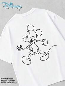 Women's Disney Casual T-Shirt, Featuring Simple Lines And A Mickey Mouse Print On The Back, A Minimalist Retro Style, Comfortable And Soft Fabric, Understated Yet Stylish And Versatile, Perfect For Theme Park Visits And Everyday Casual Wear. - White - View 4