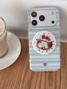 磁吸式韓系簡約配色條紋手機殼,適用於 iPhone 17 Pro Max、16 Pro 新機、15(附蛋糕捲支架)、14 雙層、13 女性款,17 全機身防震保護 - 淺藍色 - 查看 8