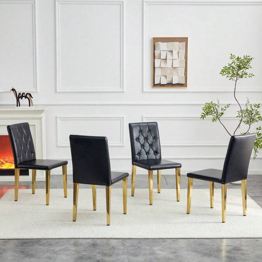 Sillas de comedor - Negro + Oro + Metal + Cuero sintético + Juego de 41 - Ver 1