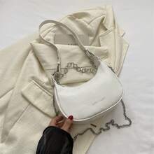 Bolso de mano moderno y versátil para mujer, estilo casual elegante con un toque de alta gama, bolso de hombro estiloso ideal para ir de compras, bolso pequeño de cadena de color sólido, sencillo y elegante para mujer, nueva versión coreana de otoño e invierno 2023, bolso bandolera de un solo hombro, bolso tipo dumpling de moda. - Caqui - Ver 9
